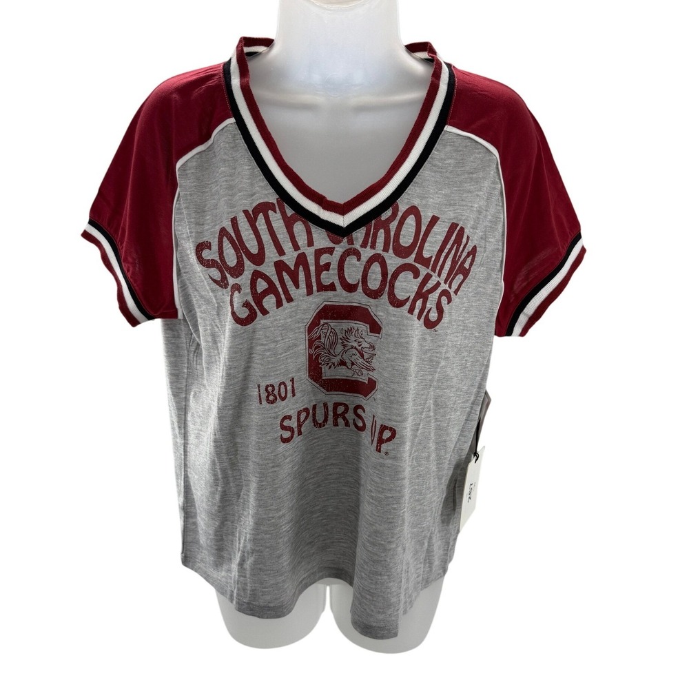 WEAR Erin Andrews South Carolina Gamecocks Grey Raglan V-Neck T-Shirt Large NEW